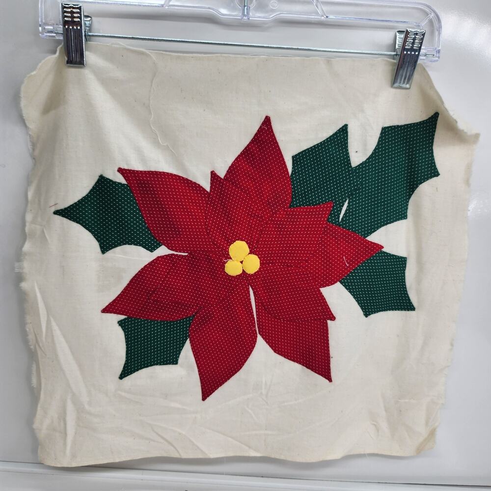 2 Vintage Quilt Blocks 12" Square Patchwork Topper Cotton Christmas Poinsettia